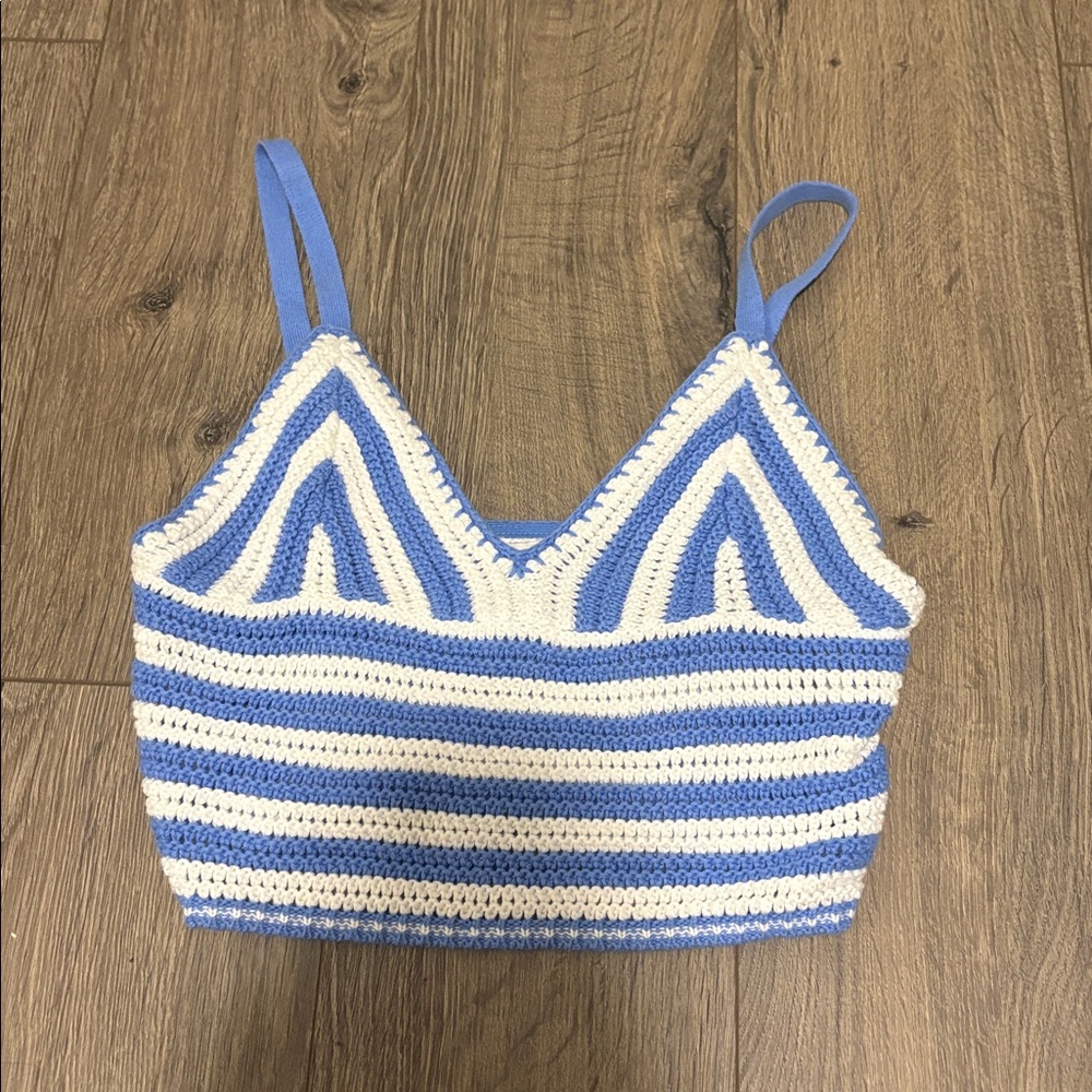 Hollister Blue and White Crochet Top